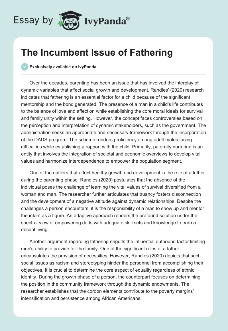 The Incumbent Issue of Fathering. Page 1