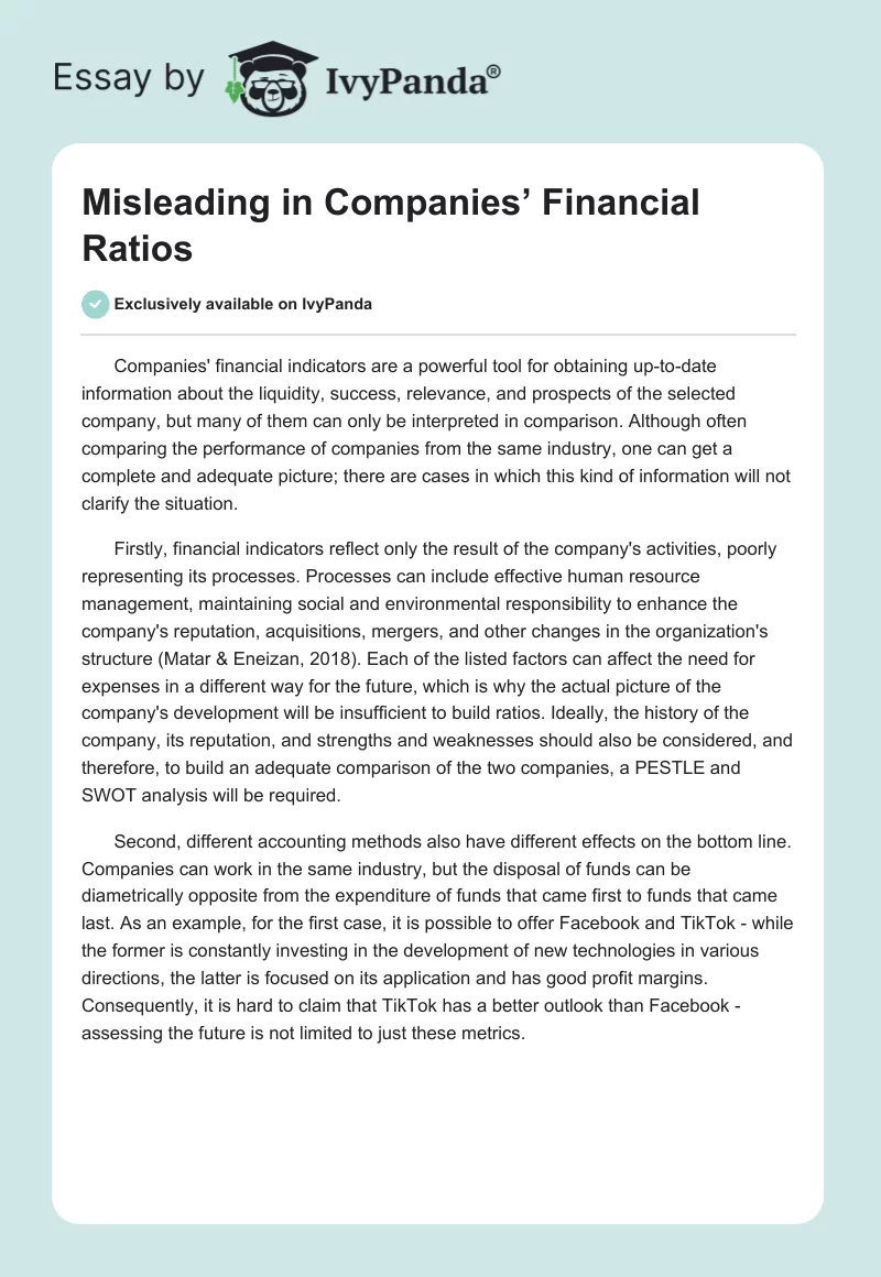 Misleading in Companies’ Financial Ratios. Page 1