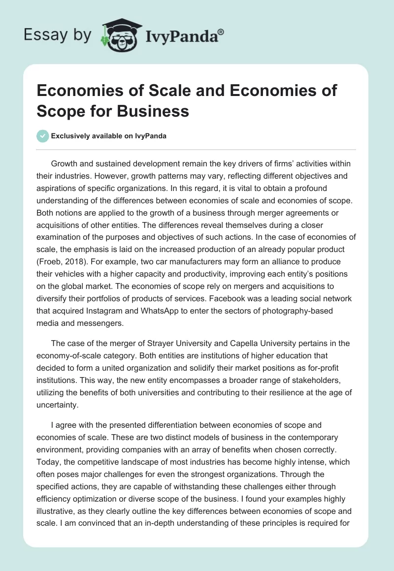Economies of Scale and Economies of Scope for Business. Page 1