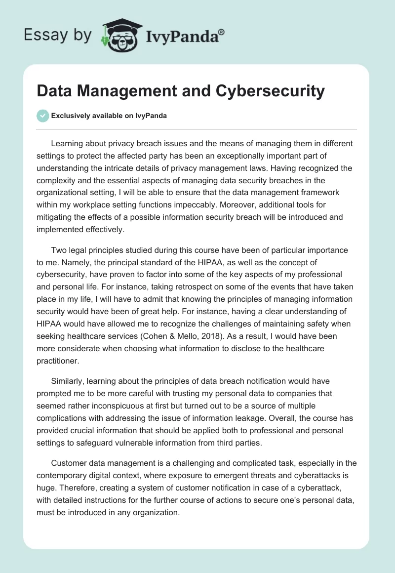 Data Management and Cybersecurity. Page 1