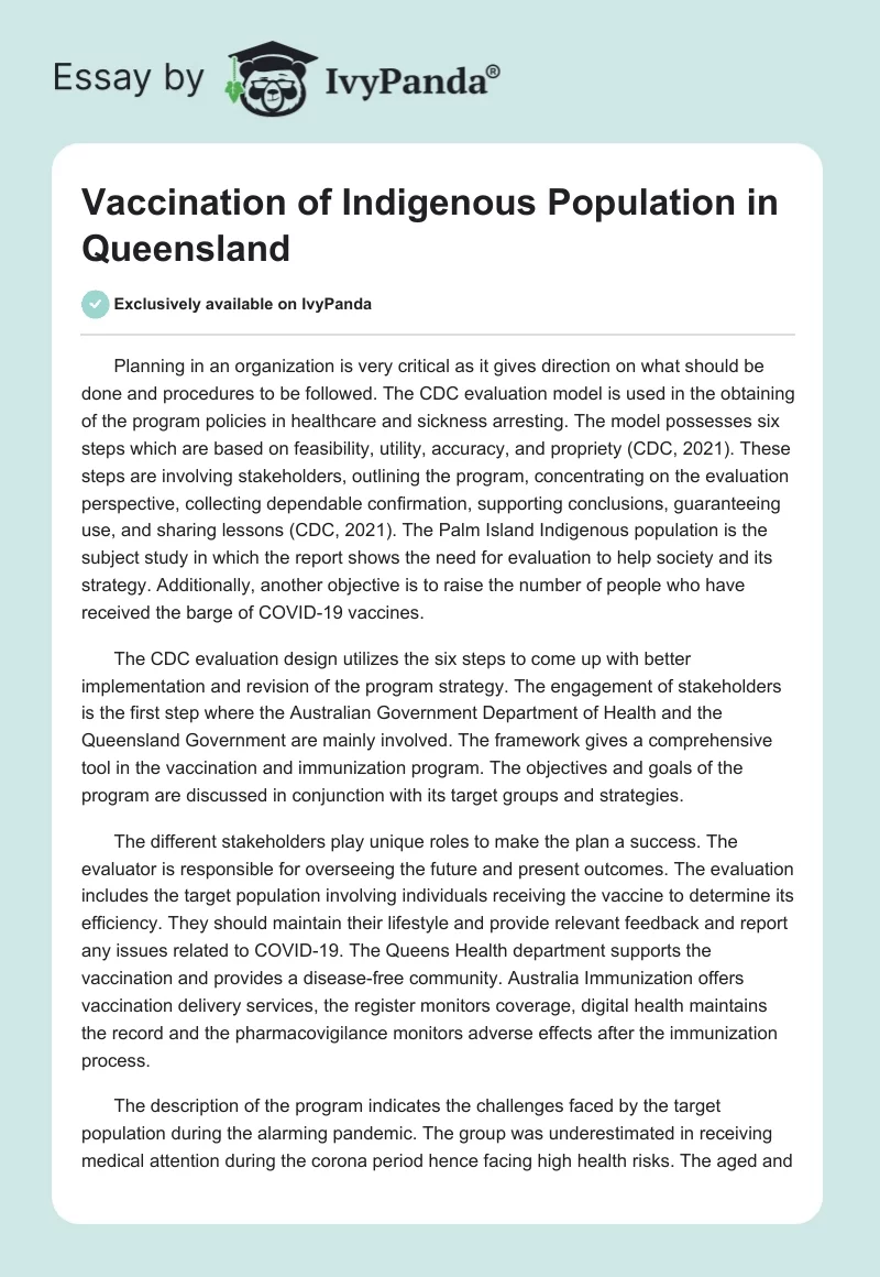 Vaccination of Indigenous Population in Queensland. Page 1