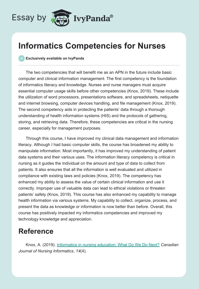 Informatics Competencies for Nurses. Page 1