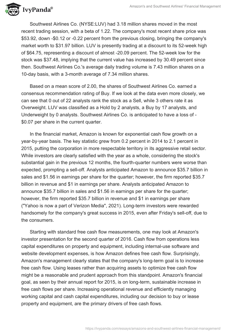 Amazon's and Southwest Airlines' Financial Management. Page 2