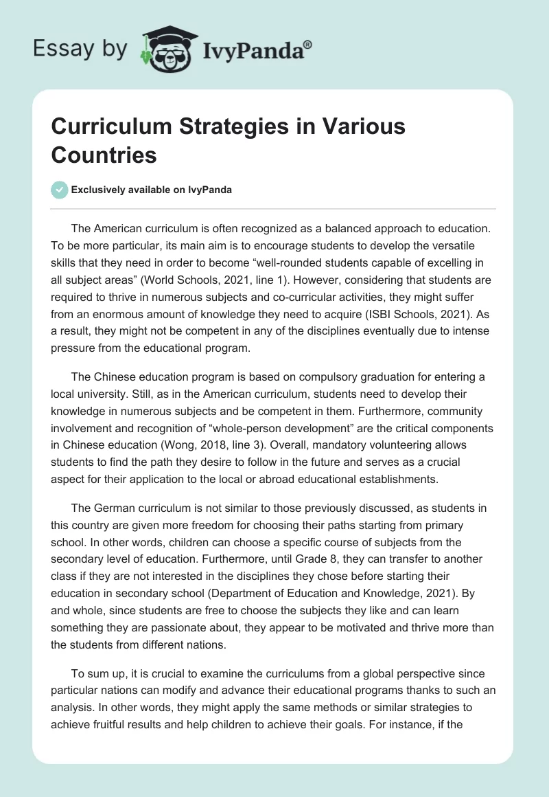 Curriculum Strategies in Various Countries. Page 1