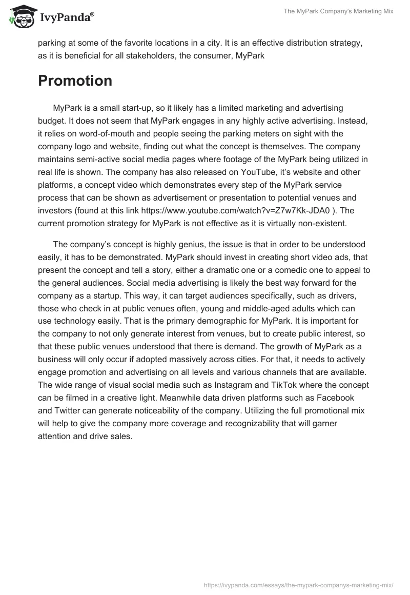 The MyPark Company's Marketing Mix. Page 3