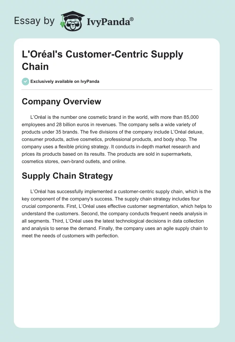 L'Oréal's Customer-Centric Supply Chain. Page 1