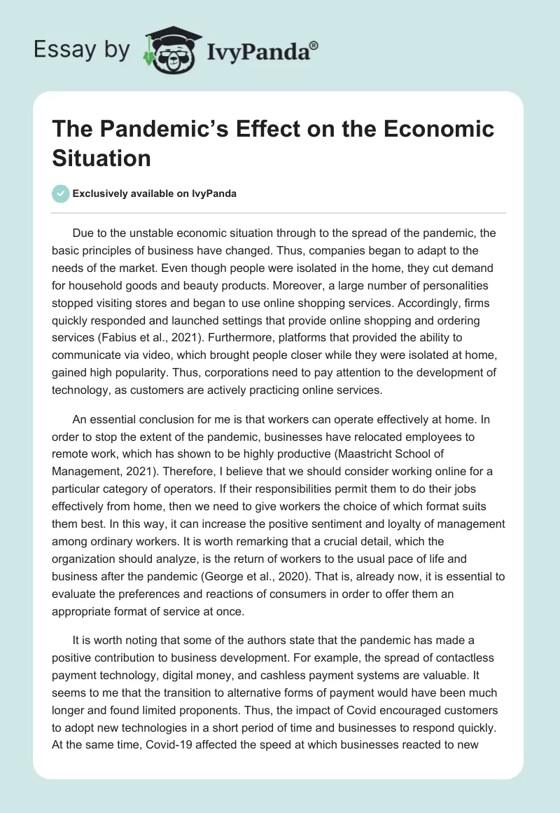 The Pandemic’s Effect on the Economic Situation. Page 1