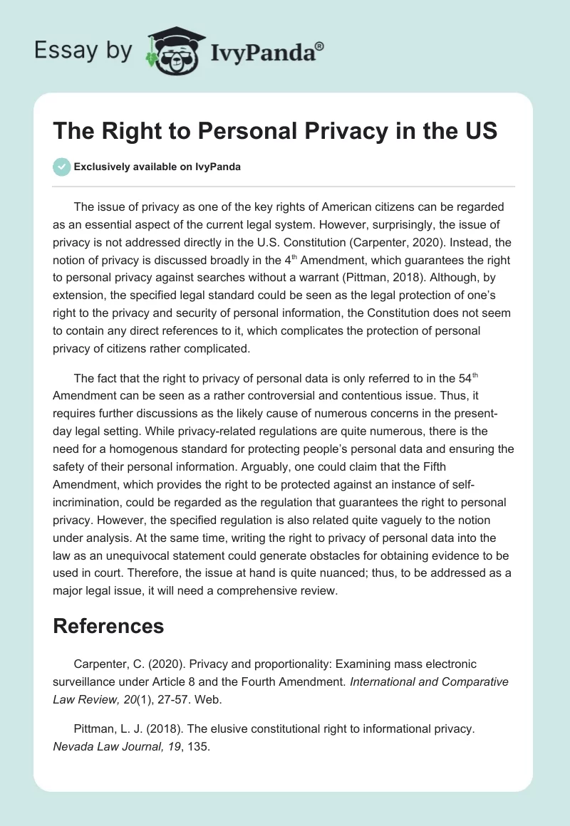 The Right to Personal Privacy in the US. Page 1