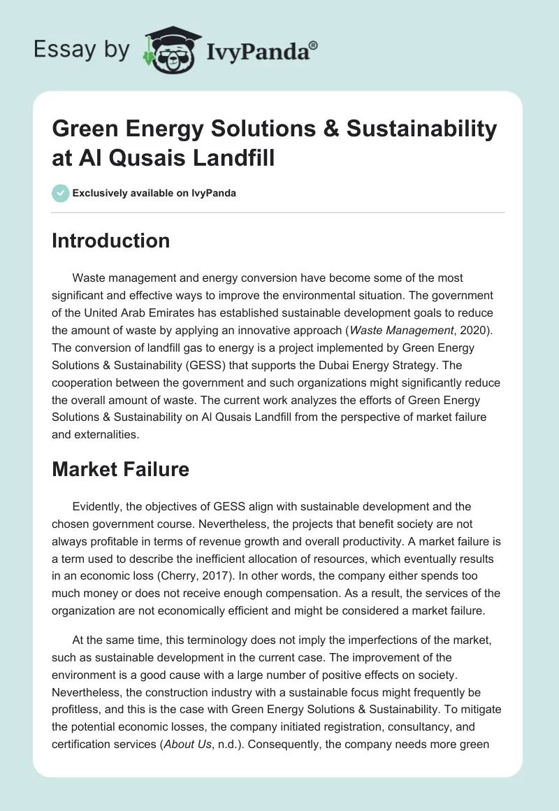 Green Energy Solutions & Sustainability at Al Qusais Landfill. Page 1
