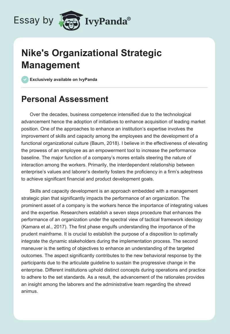 Nike's Organizational Strategic Management. Page 1