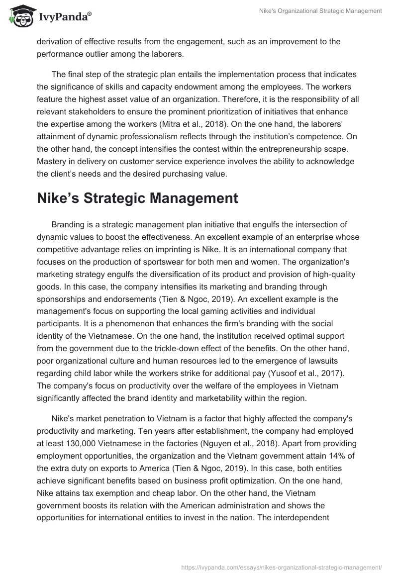 Nike's Organizational Strategic Management. Page 3