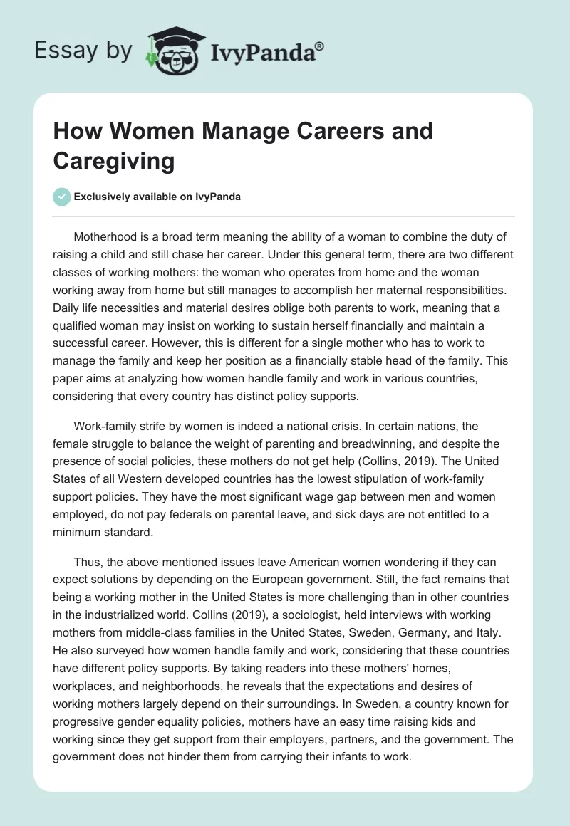 How Women Manage Careers and Caregiving. Page 1