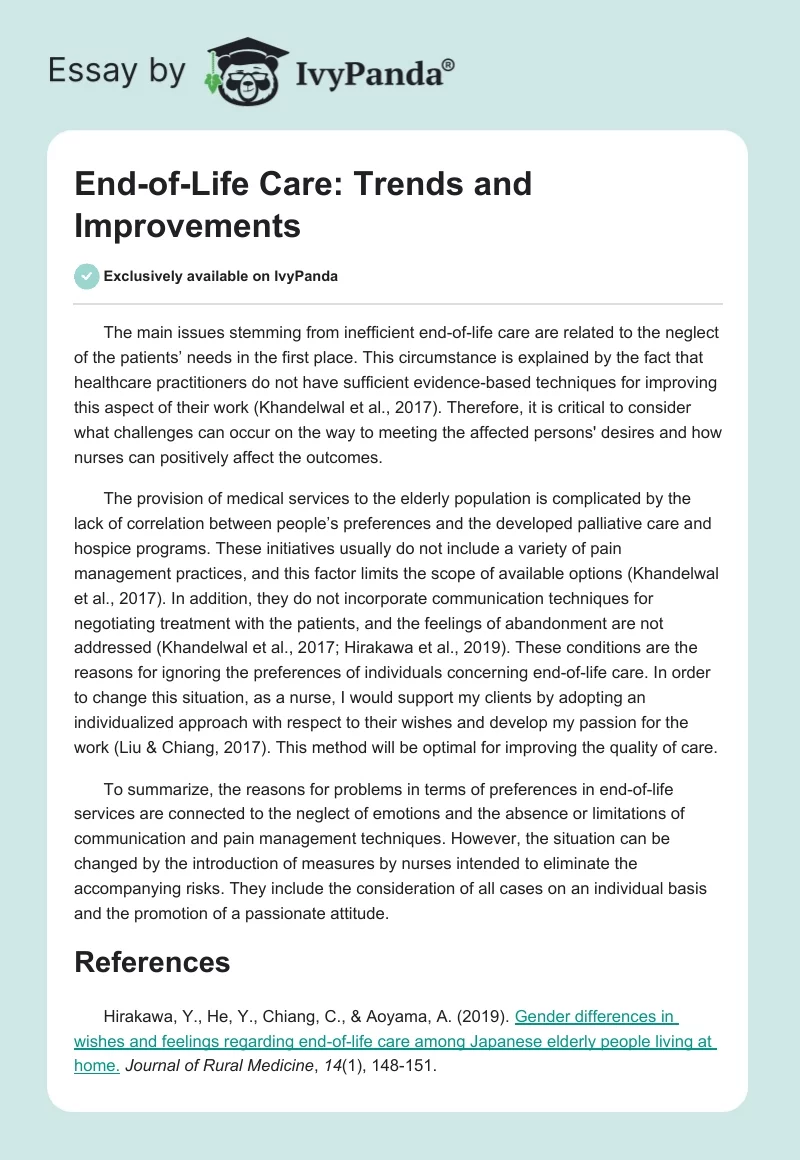End-of-Life Care: Trends and Improvements. Page 1