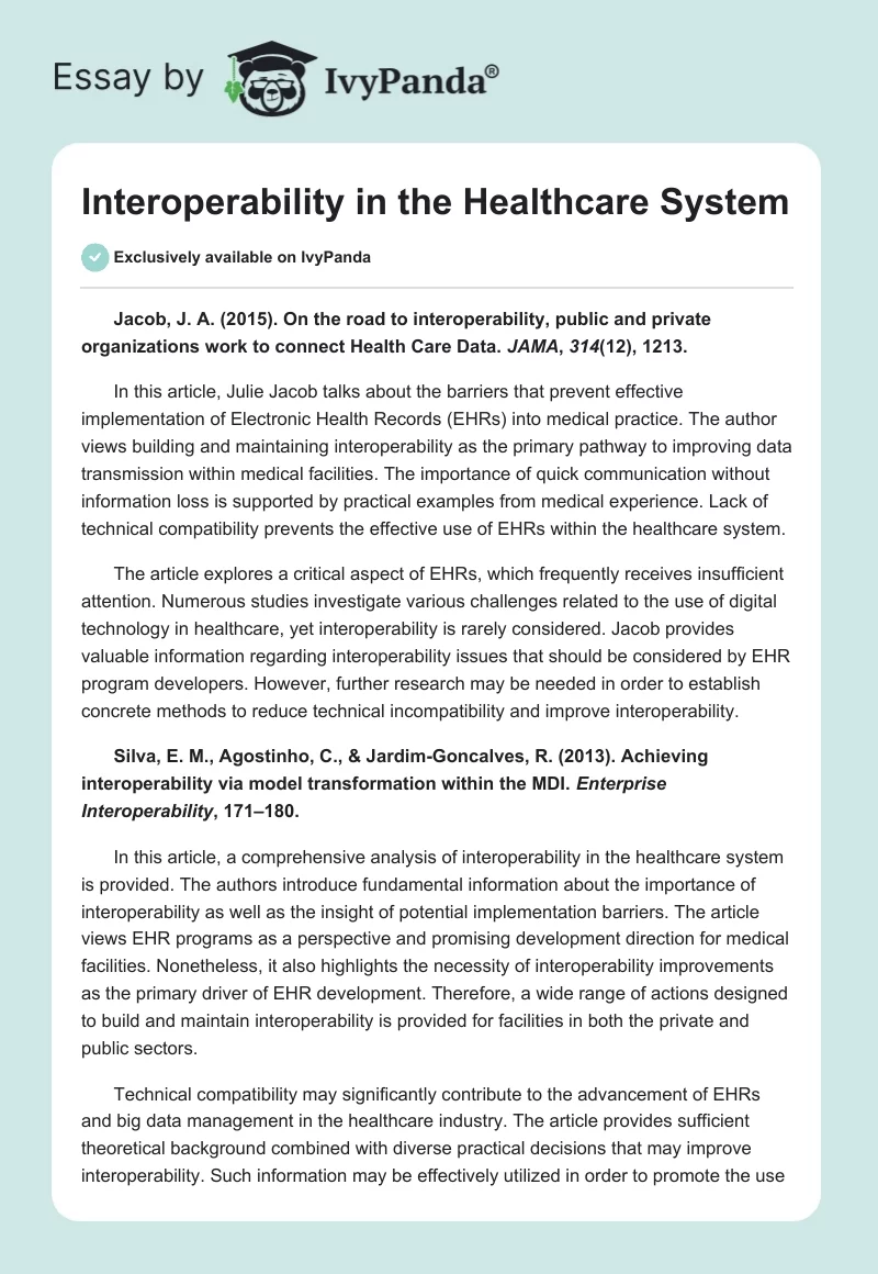 Interoperability in the Healthcare System. Page 1