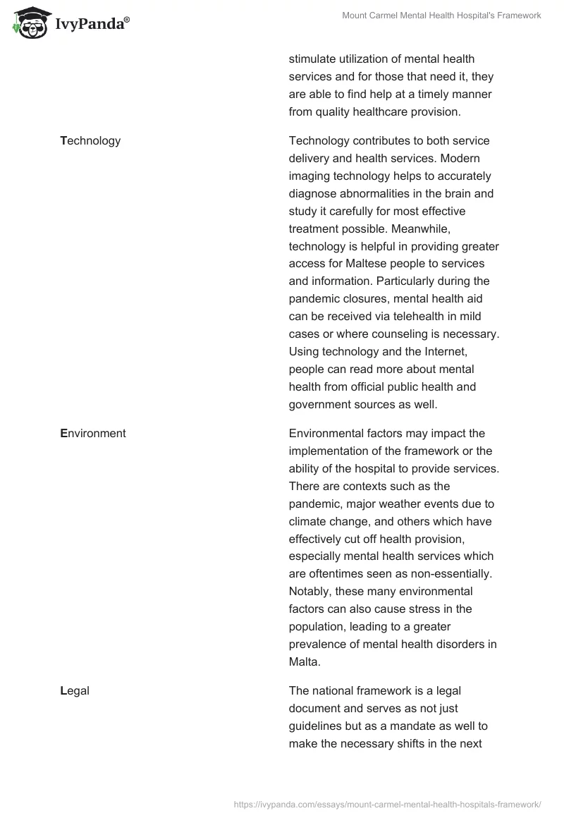 Mount Carmel Mental Health Hospital's Framework. Page 4