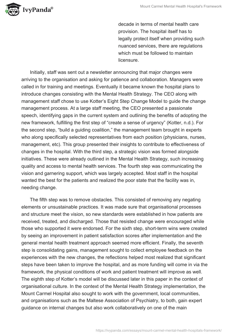 Mount Carmel Mental Health Hospital's Framework. Page 5