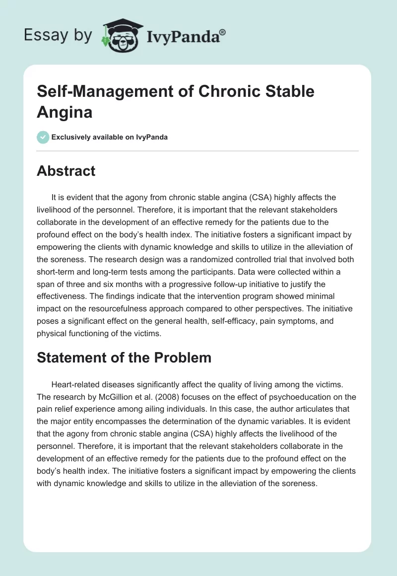 Self-Management of Chronic Stable Angina. Page 1