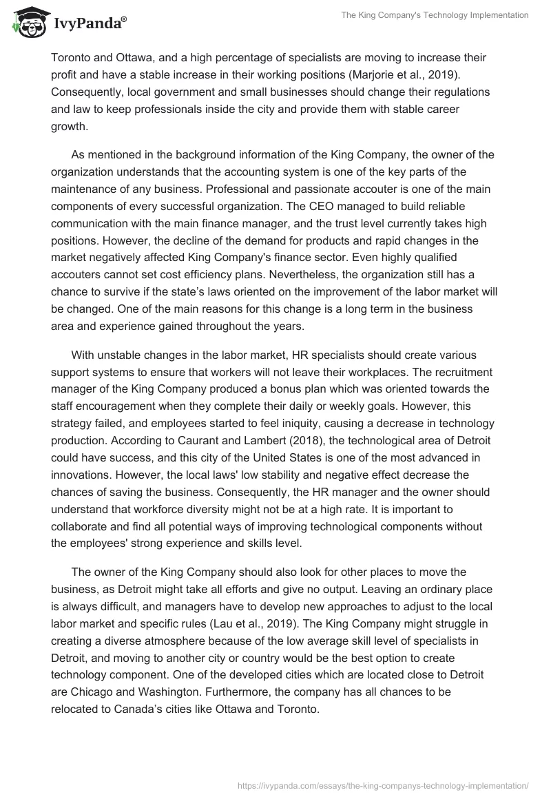 The King Company's Technology Implementation. Page 2