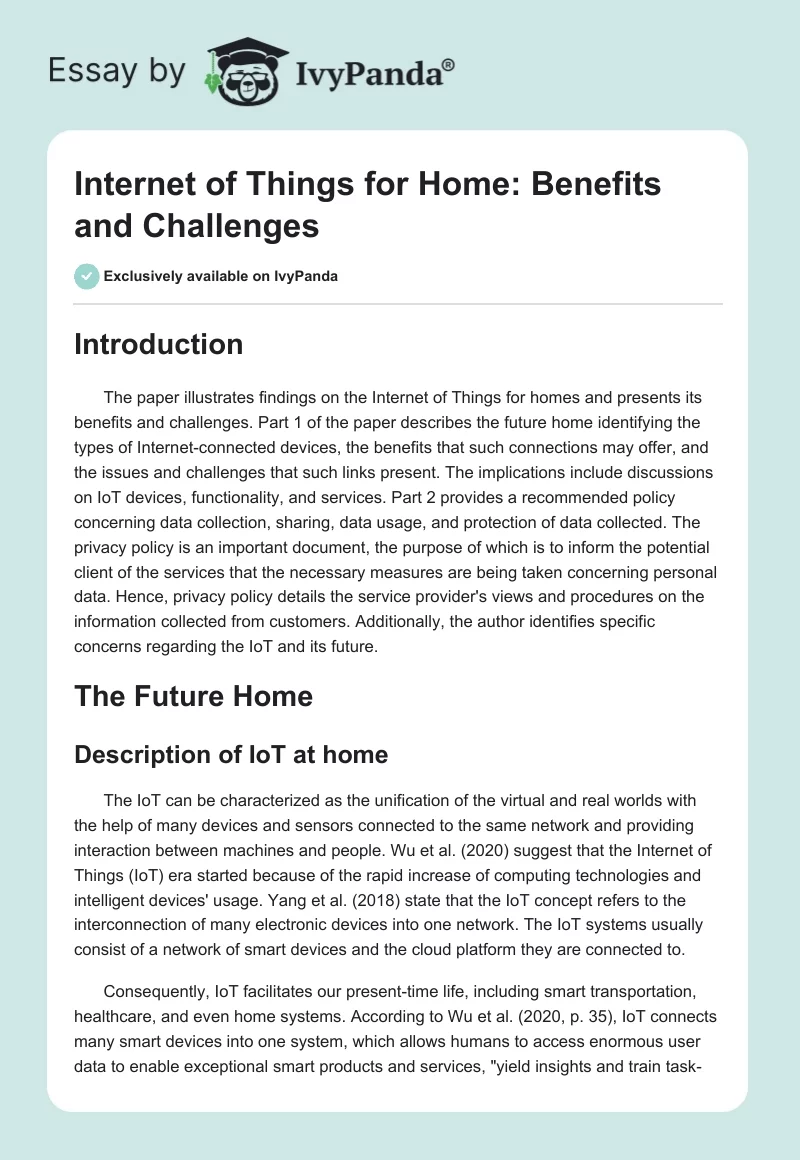 Internet of Things for Home: Benefits and Challenges. Page 1