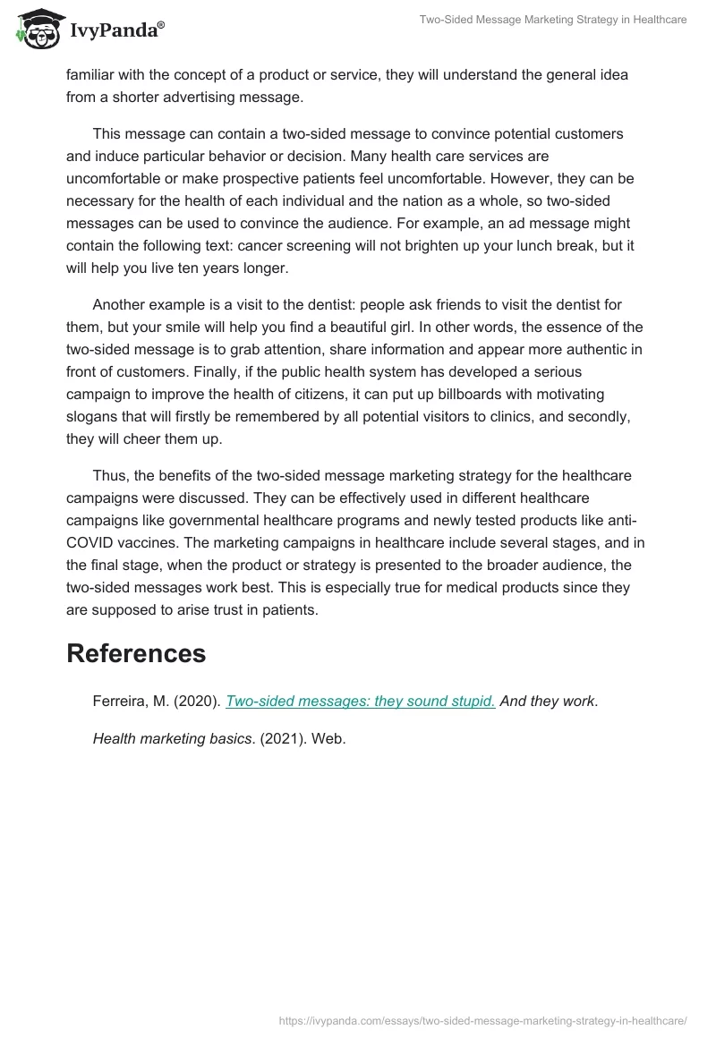 Two-Sided Message Marketing Strategy in Healthcare. Page 2