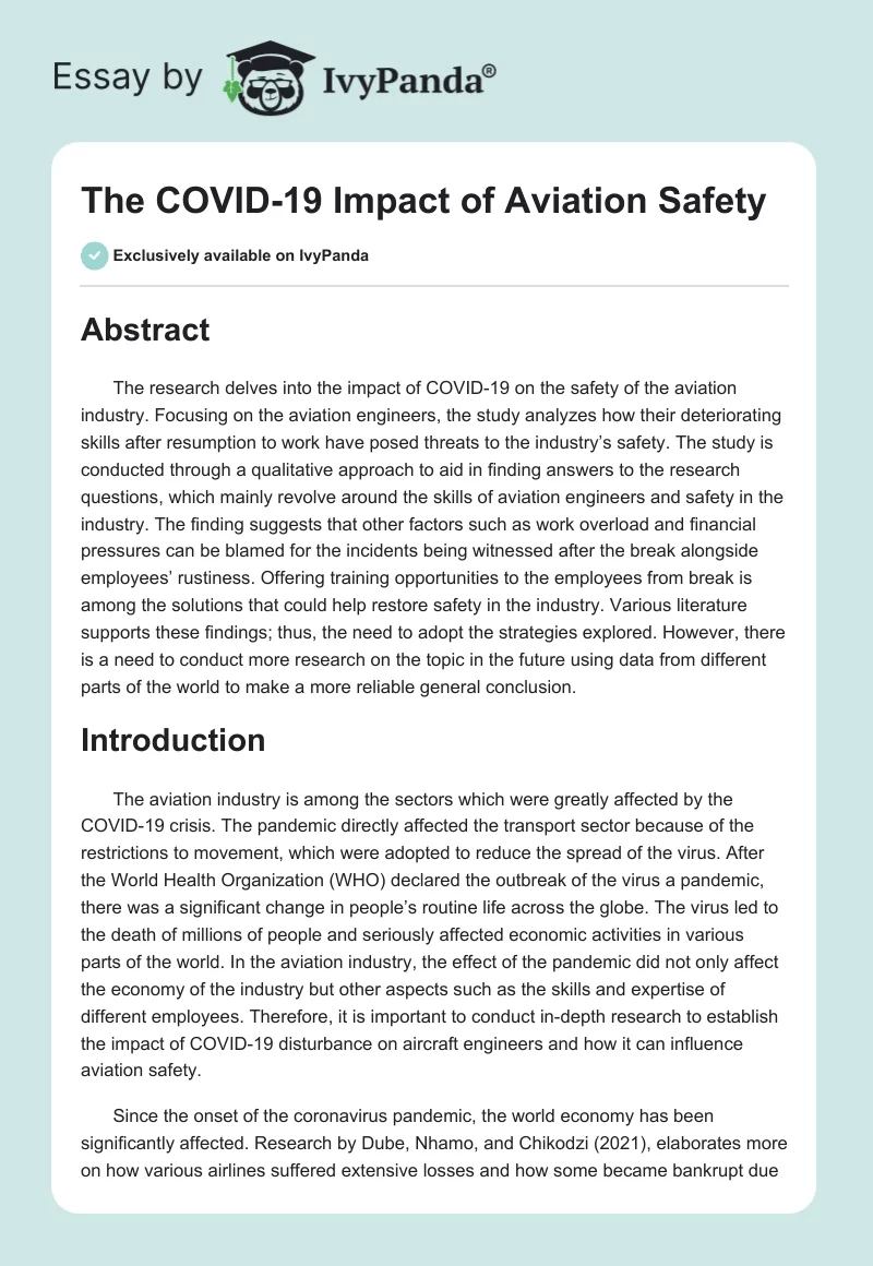 The COVID-19 Impact of Aviation Safety. Page 1