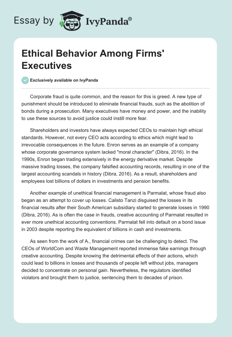 Ethical Behavior Among Firms' Executives. Page 1
