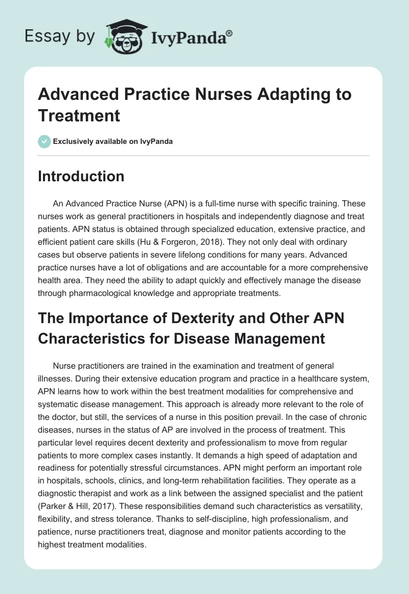 Advanced Practice Nurses Adapting to Treatment. Page 1