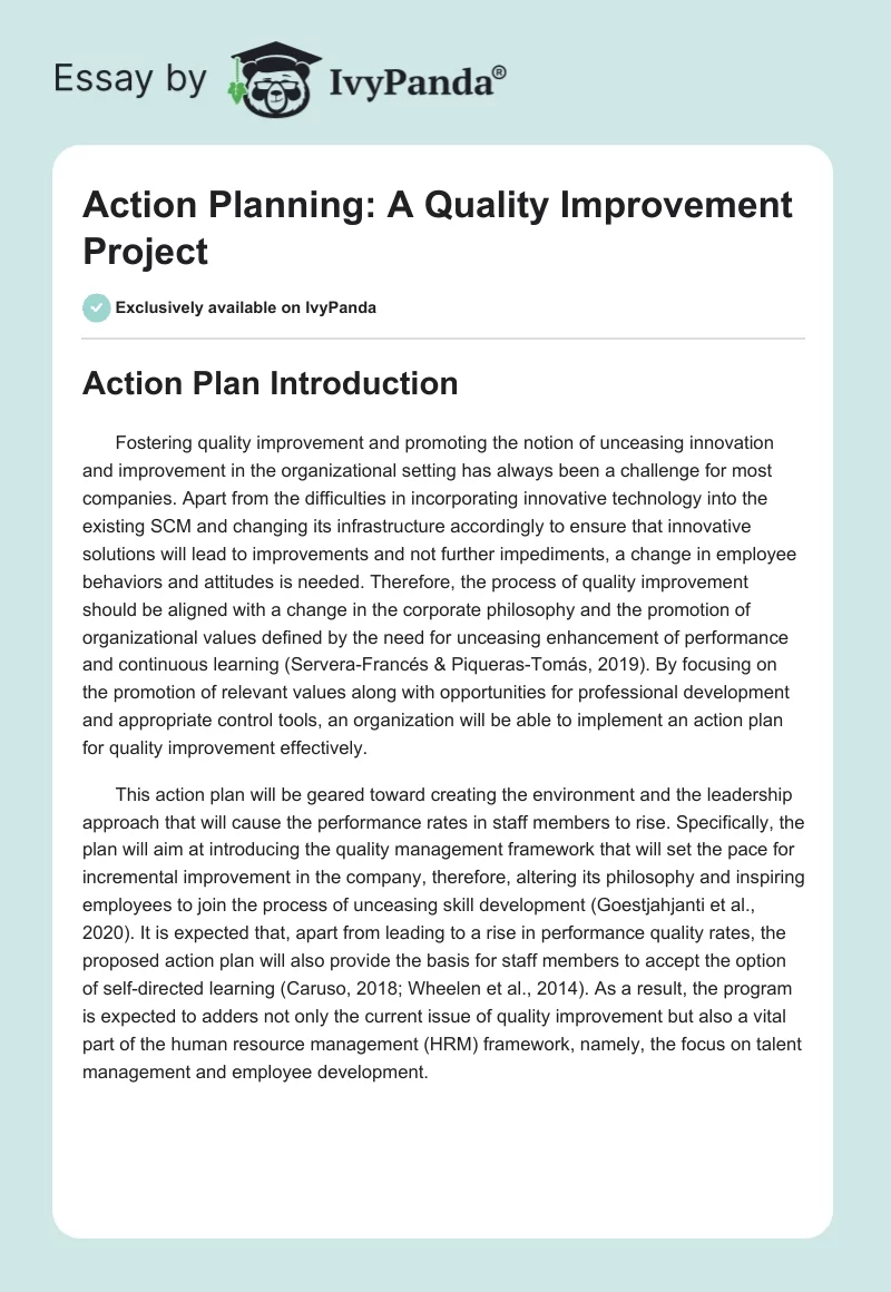 Action Planning: A Quality Improvement Project. Page 1