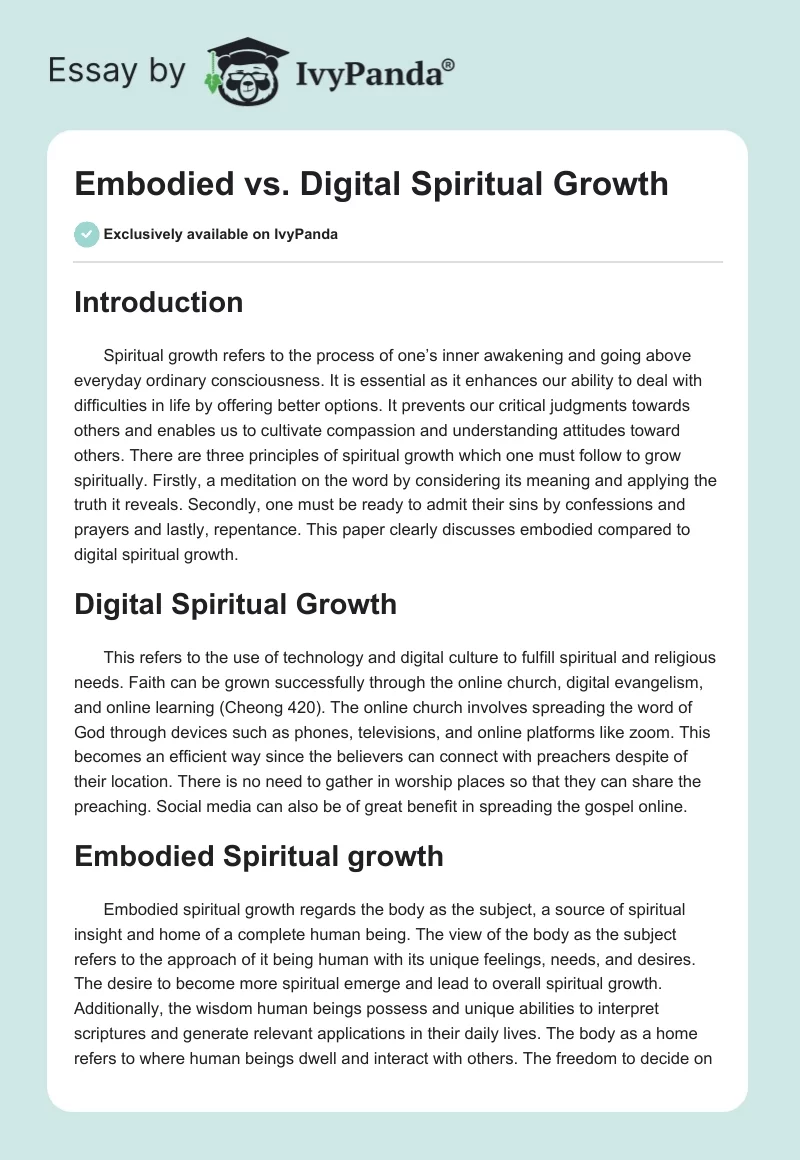 Embodied vs. Digital Spiritual Growth. Page 1