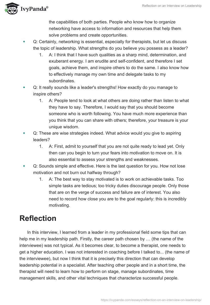 Reflection on an Interview on Leadership. Page 2
