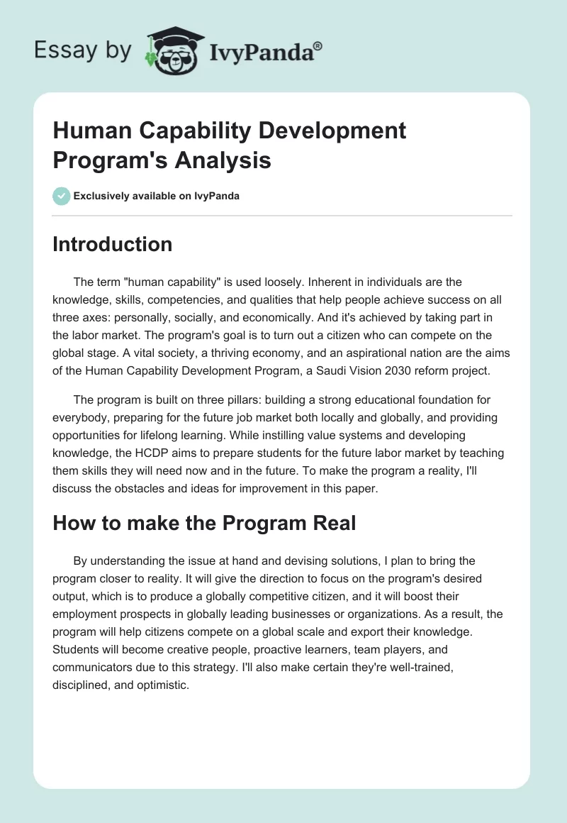 Human Capability Development Program's Analysis. Page 1