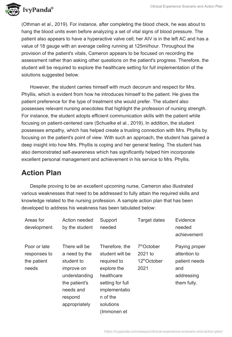 Clinical Experience Scenario and Action Plan. Page 2