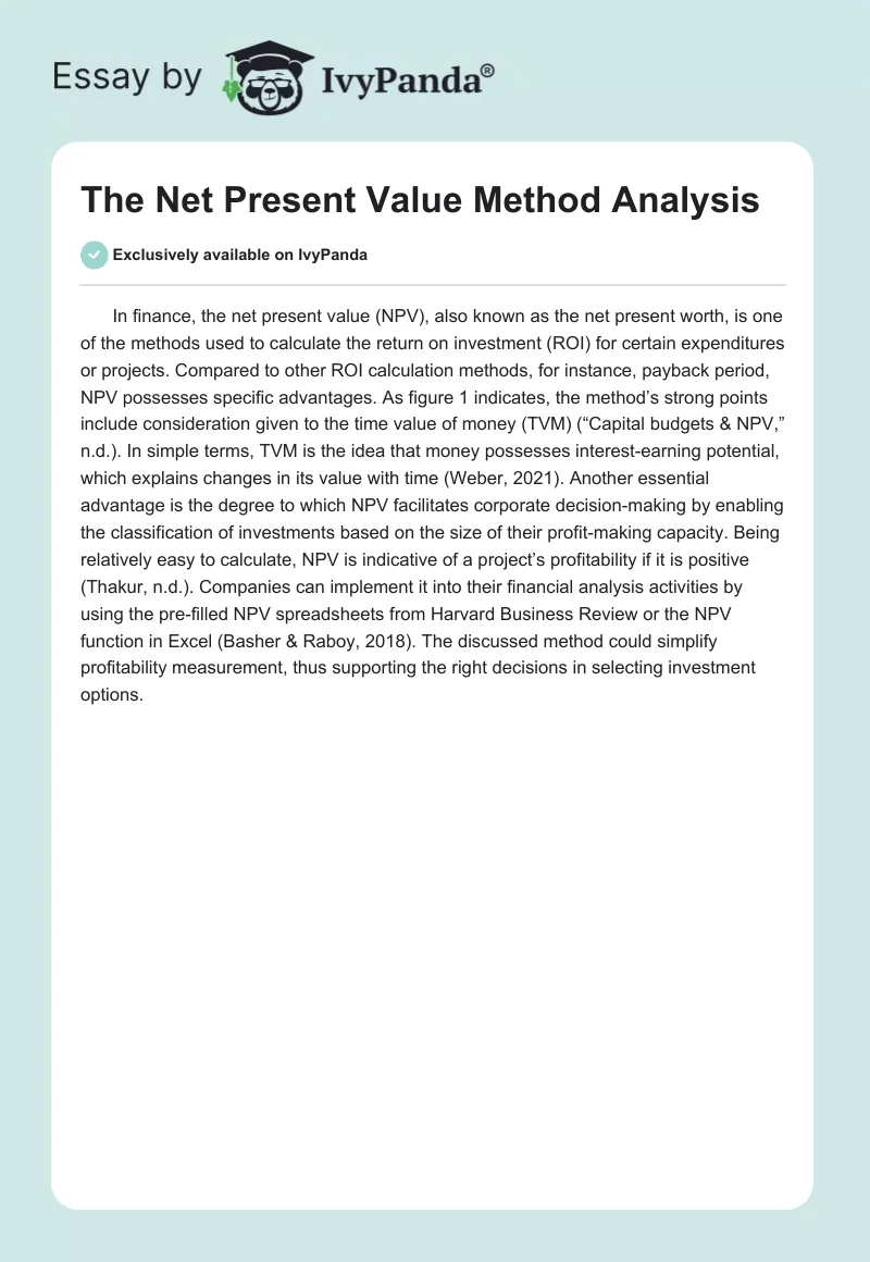 The Net Present Value Method Analysis. Page 1