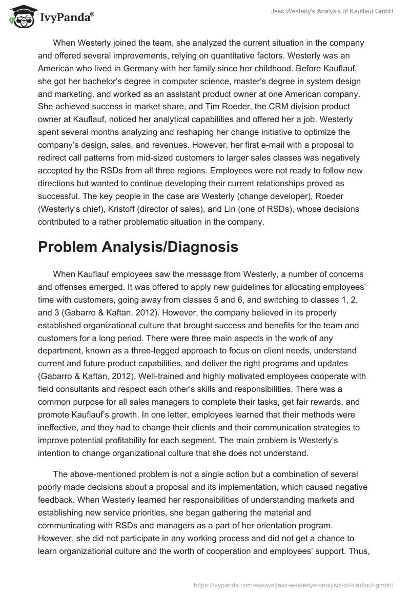 Jess Westerly's Analysis of Kauflauf GmbH. Page 2
