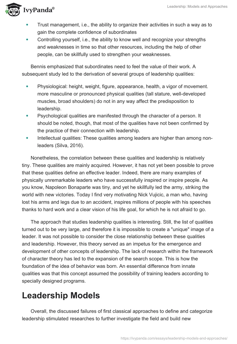 Leadership: Models and Approaches. Page 3