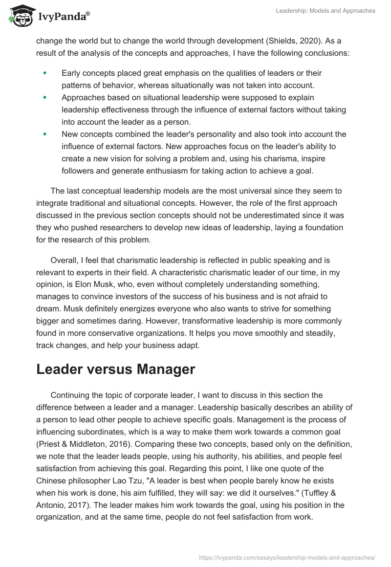 Leadership: Models and Approaches. Page 5