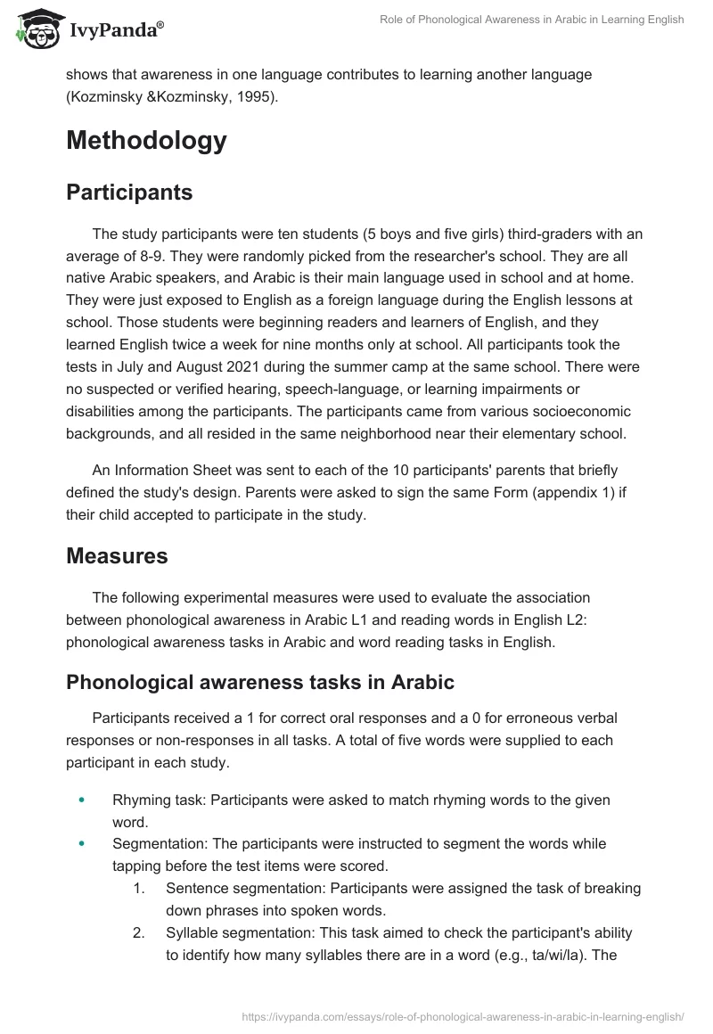 Role of Phonological Awareness in Arabic in Learning English. Page 4