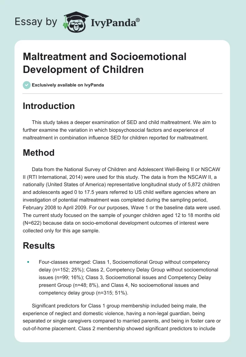 Maltreatment and Socioemotional Development of Children. Page 1