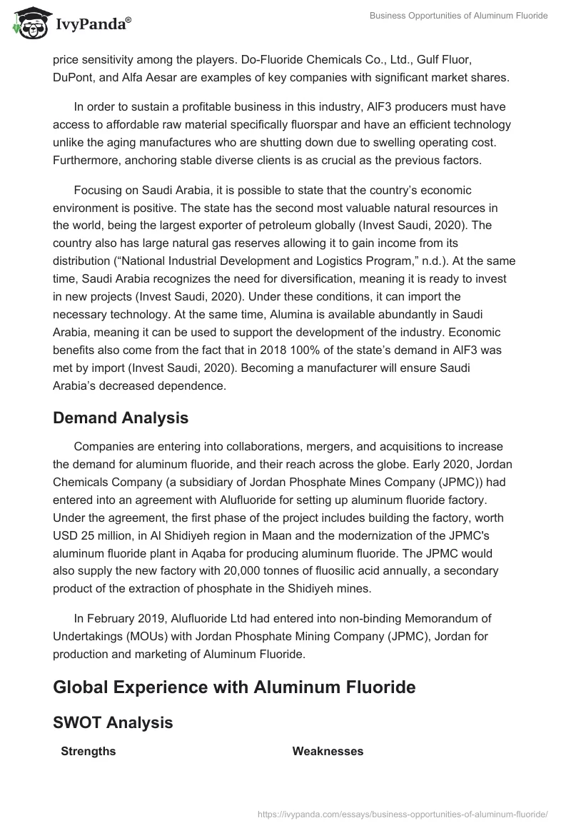 Business Opportunities of Aluminum Fluoride. Page 2