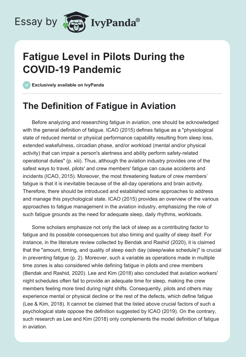 Fatigue Level in Pilots During the COVID-19 Pandemic. Page 1