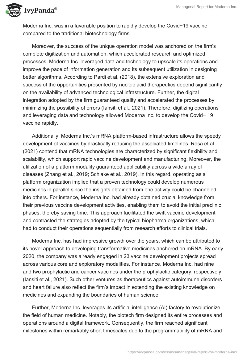 Managerial Report for Moderna Inc.. Page 2