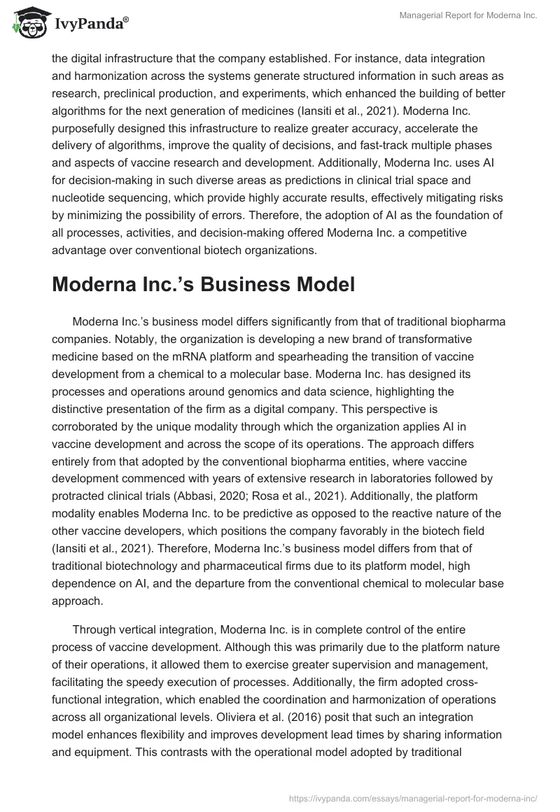 Managerial Report for Moderna Inc.. Page 3