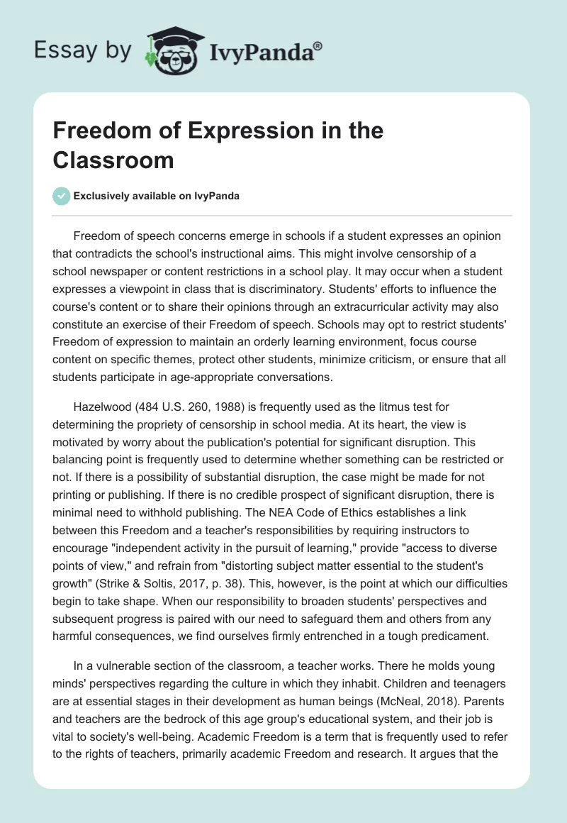 Freedom of Expression in the Classroom. Page 1