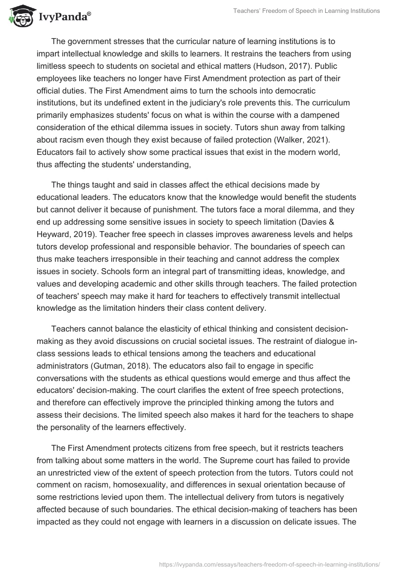 Teachers’ Freedom of Speech in Learning Institutions. Page 2