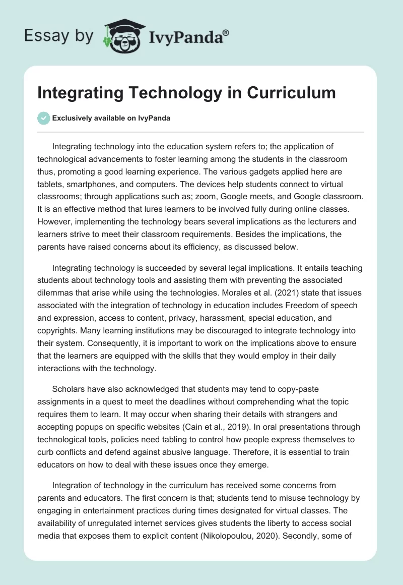 Integrating Technology in Curriculum. Page 1