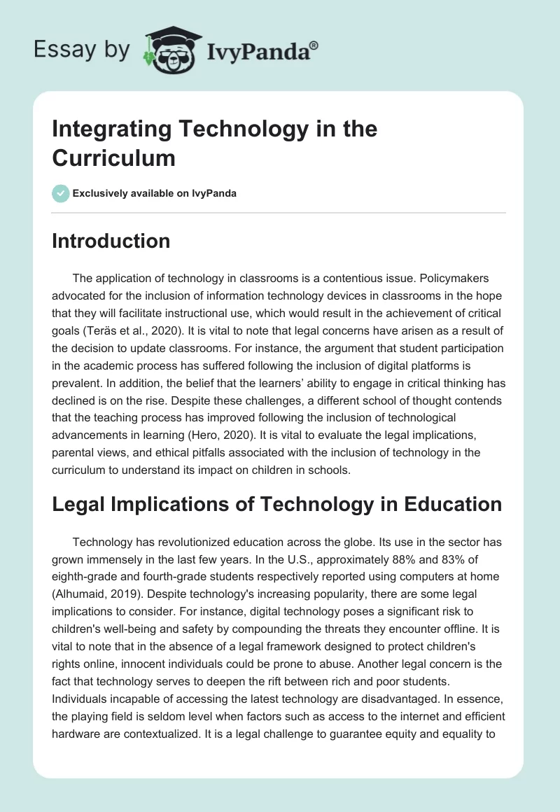 Integrating Technology in the Curriculum. Page 1