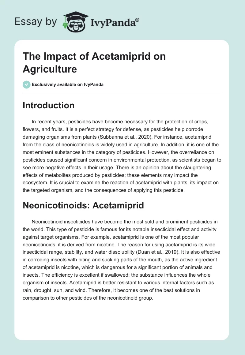 The Impact of Acetamiprid on Agriculture. Page 1