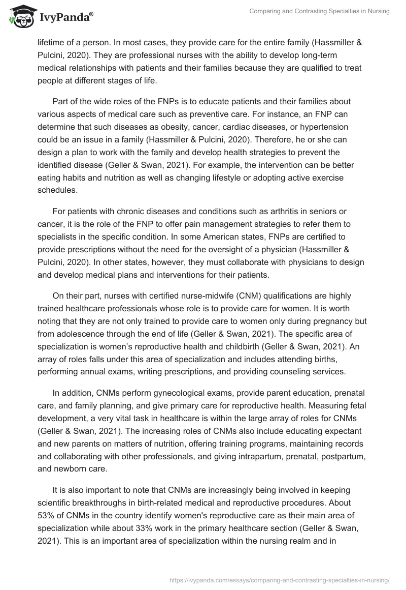 Comparing and Contrasting Specialties in Nursing. Page 2