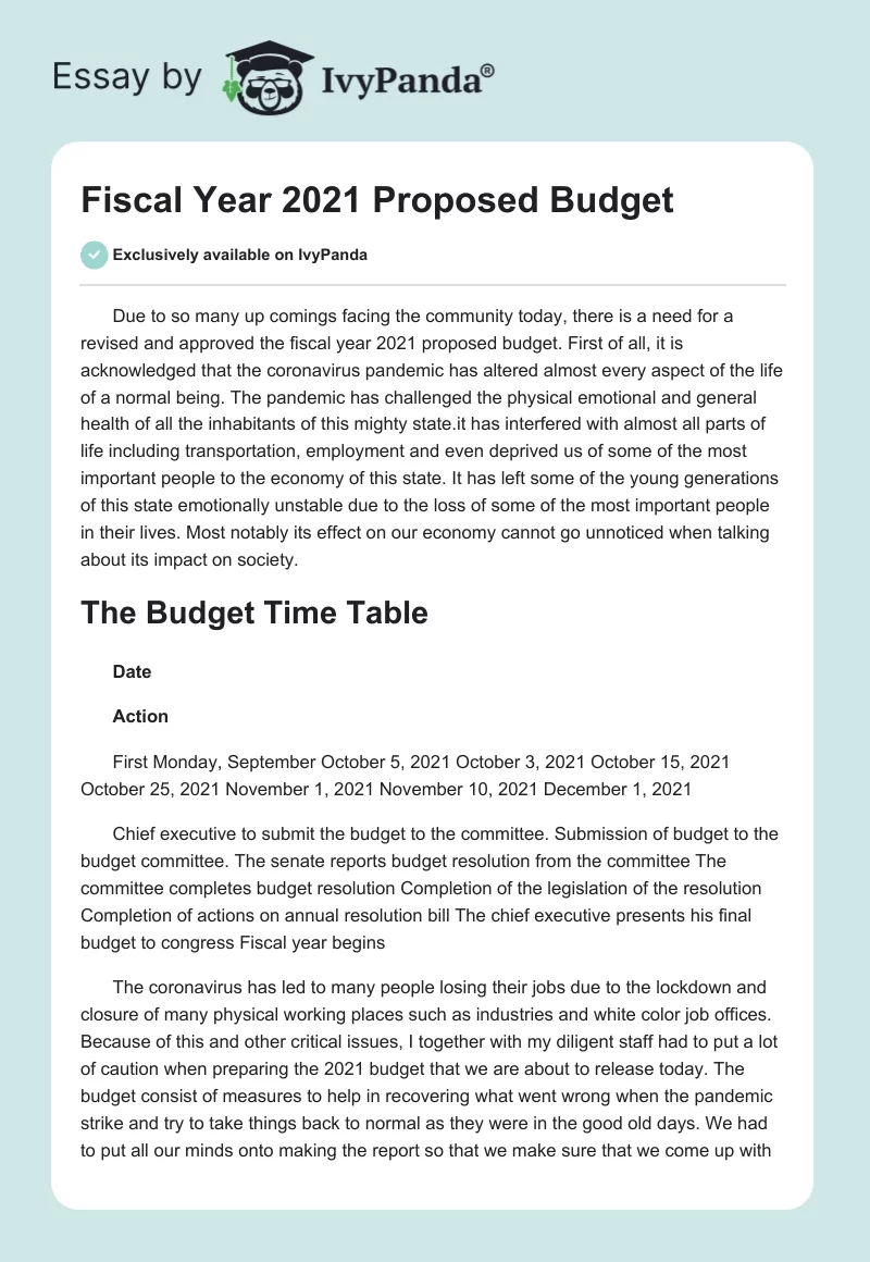 Fiscal Year 2021 Proposed Budget. Page 1