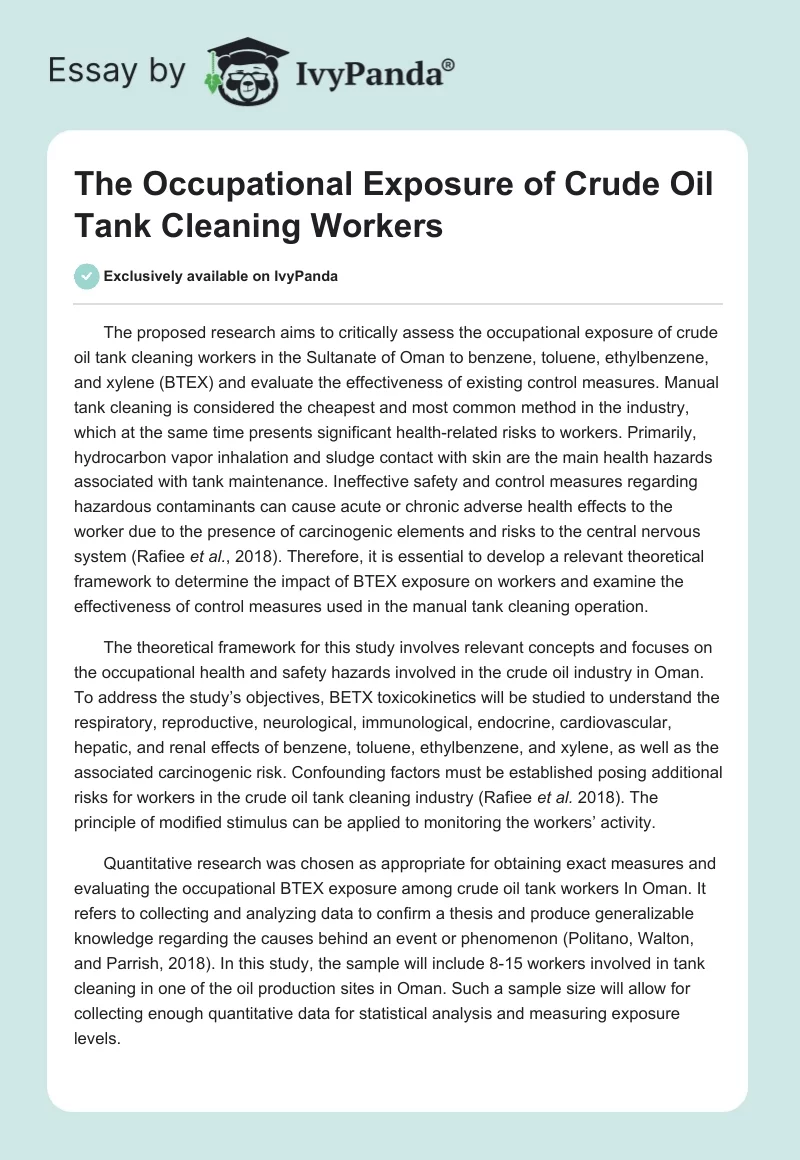 The Occupational Exposure of Crude Oil Tank Cleaning Workers. Page 1